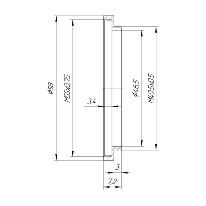 M49.5x0.5 male to M55x0.75 female thread adapter (49.5mm to 55mm step-up ring)