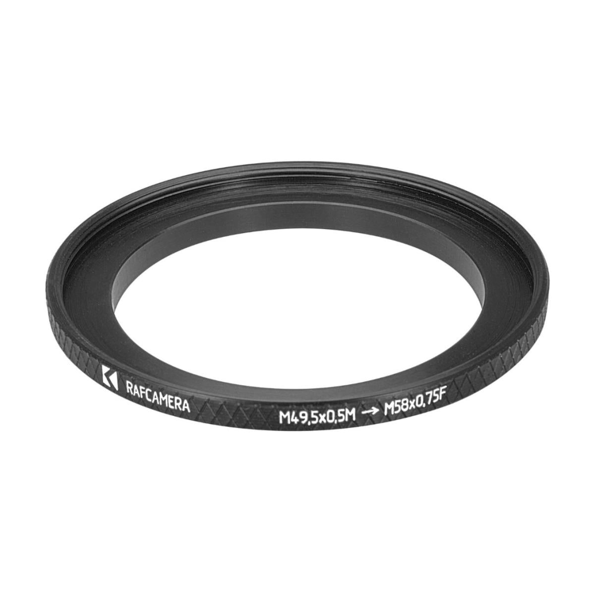 M49.5x0.5 male to M58x0.75 female thread adapter (49.5mm to 58mm step-up ring)