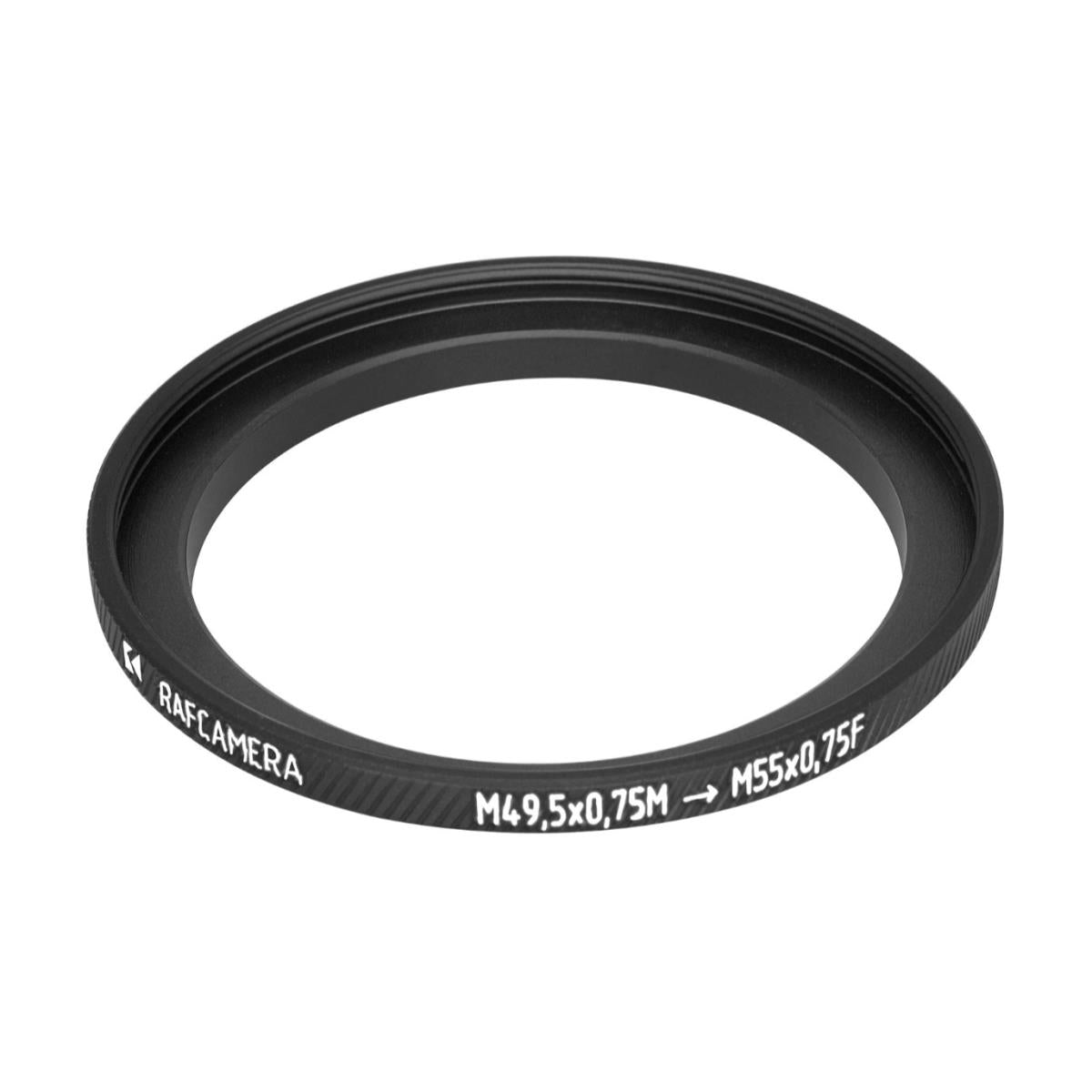 M49.5x0.75 male to M55x0.75 female thread adapter (filter step-up ring)