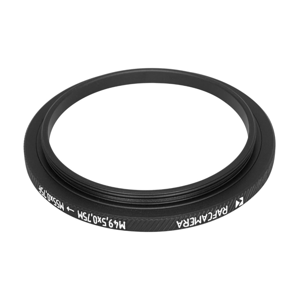 M49.5x0.75 male to M55x0.75 female thread adapter (filter step-up ring)