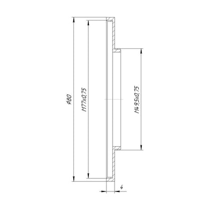 M49.5x0.75 male to M77x0.75 female thread adapter (49.5mm to 77mm step-up ring)