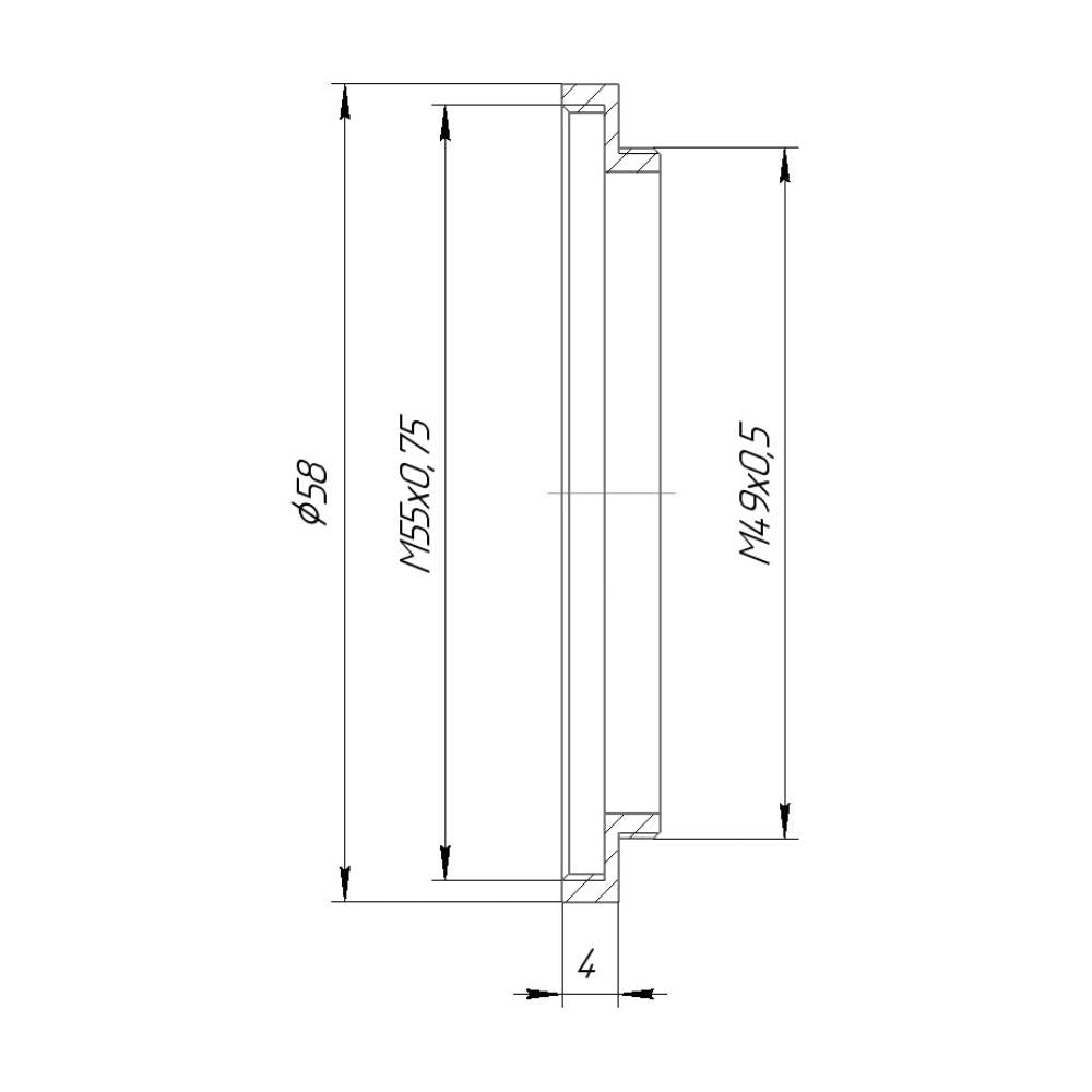 M49x0.5 male to M55x0.75 female thread adapter (49mm to 55mm step-up ring)
