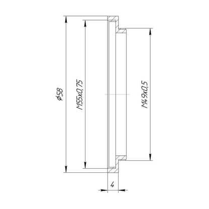 M49x0.5 male to M55x0.75 female thread adapter (49mm to 55mm step-up ring)