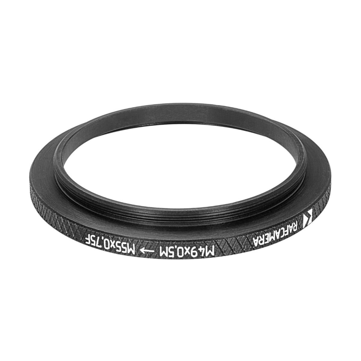 M49x0.5 male to M55x0.75 female thread adapter (49mm to 55mm step-up ring)