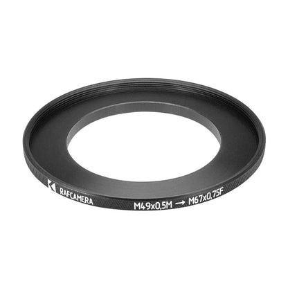 M49x0.5 male to M67x0.75 female thread adapter (49mm to 67mm step-up ring)