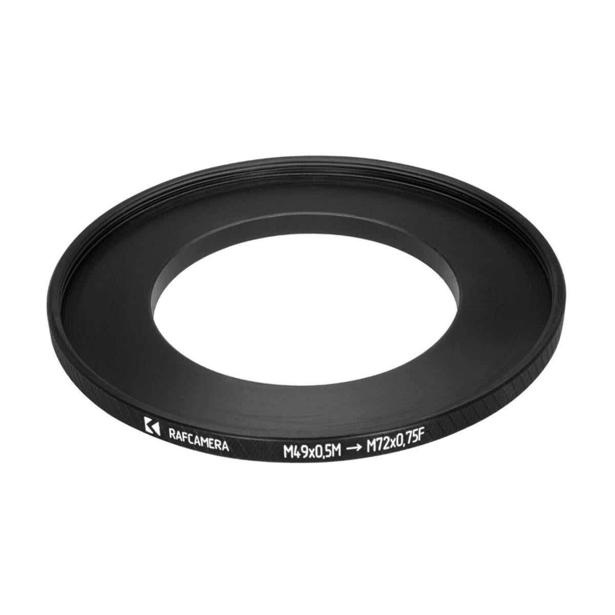 M49x0.5 male to M72x0.75 female thread adapter (49mm to 72mm step-up ring)