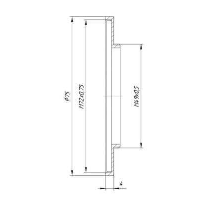 M49x0.5 male to M72x0.75 female thread adapter (49mm to 72mm step-up ring)