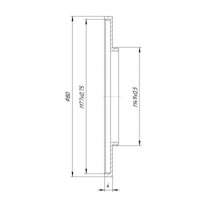 M49x0.5 male to M77x0.75 female thread adapter (49mm to 77mm step-up ring)