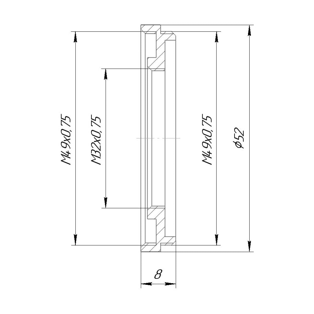 M49x0.75 male to M32x0.75 female thread adapter (49mm to 32mm step-down ring)