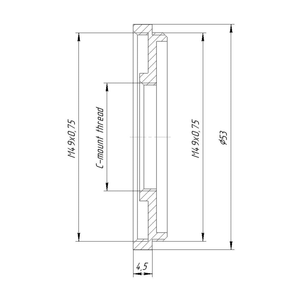M49x0.75 male to female C-mount thread adapter