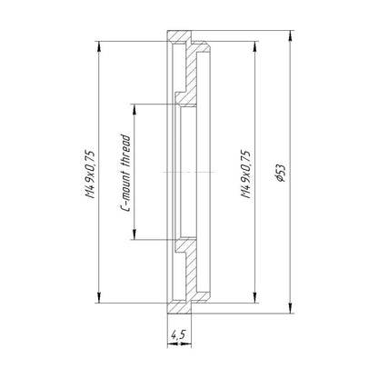 M49x0.75 male to female C-mount thread adapter