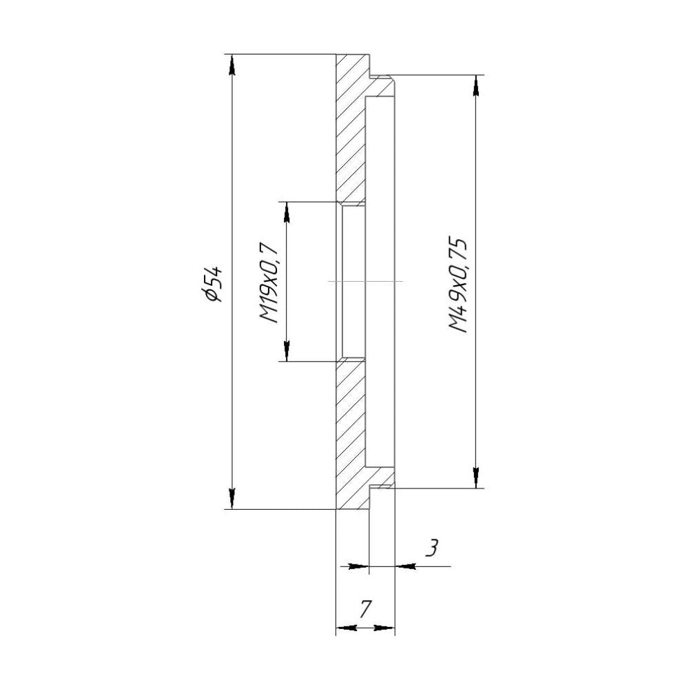 M49x0.75 male to M19x0.75 female thread adapter (49mm to 19mm step-down ring)