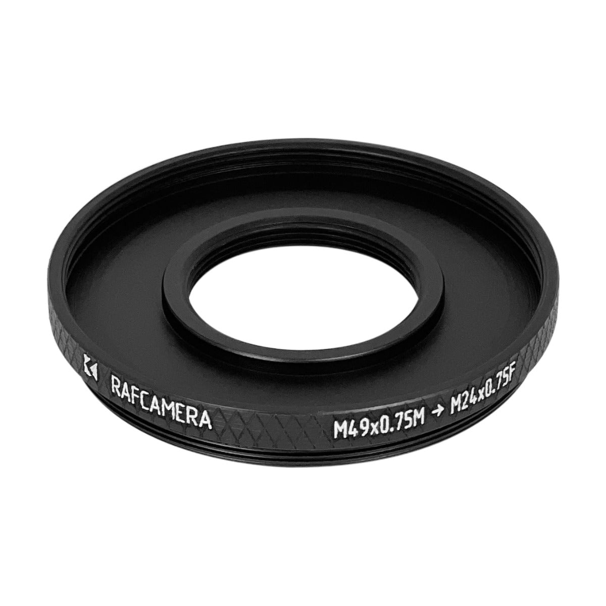 M49x0.75 male to M24x0.75 female thread adapter (49mm to 24mm step-down ring)