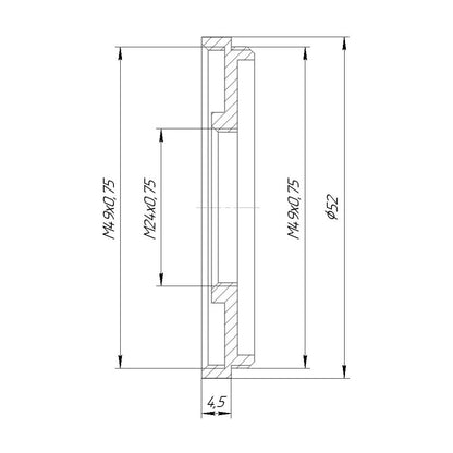 M49x0.75 male to M24x0.75 female thread adapter (49mm to 24mm step-down ring)