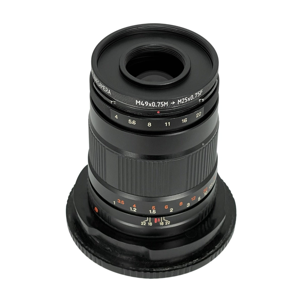 M49x0.75 male to M25x0.75 female thread adapter (49mm to 25mm step-down ring)
