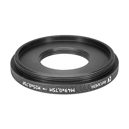 M49x0.75 male to M25x0.75 female thread adapter (49mm to 25mm step-down ring)