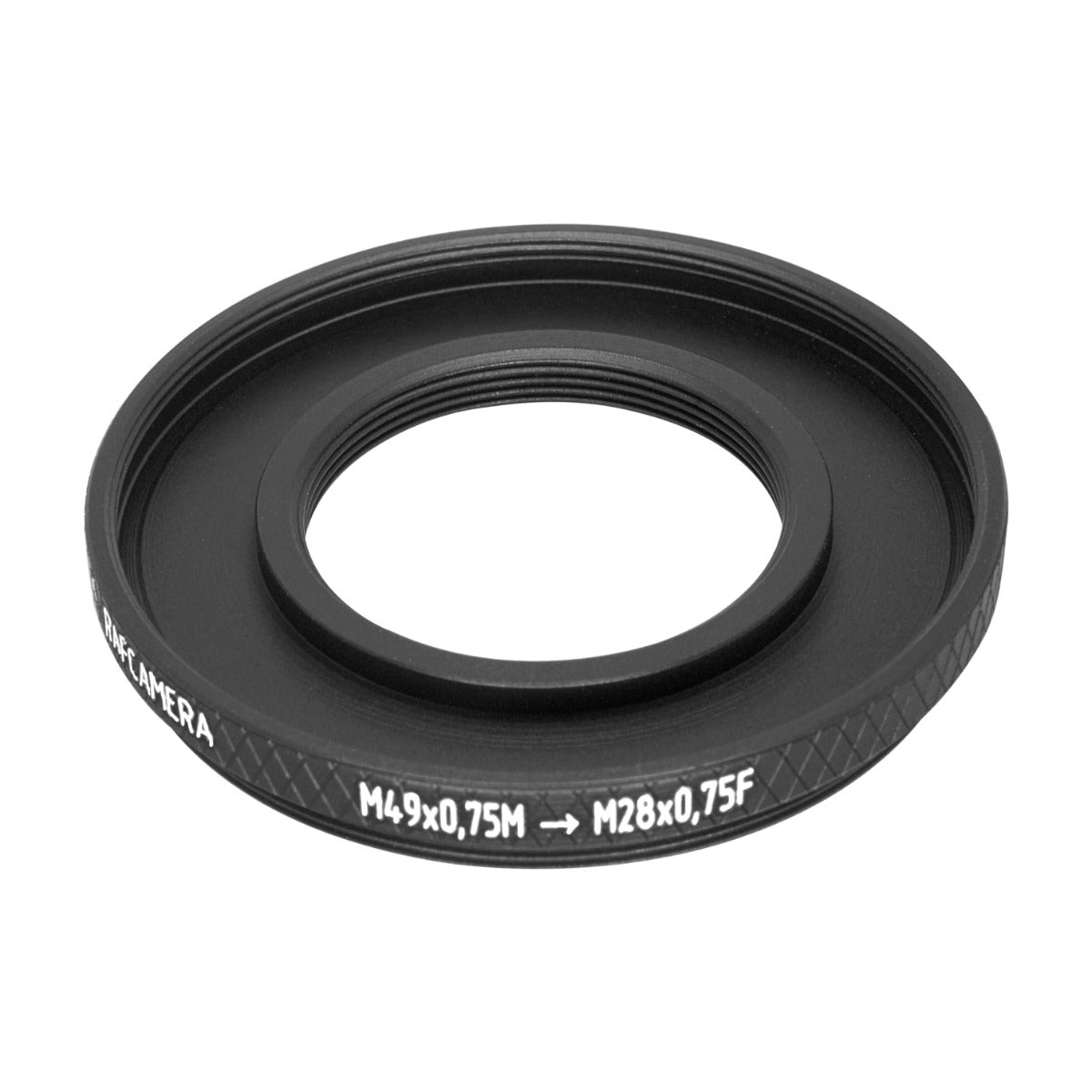 M49x0.75 male to M28x0.75 female thread adapter (49mm to 28mm step-down ring)