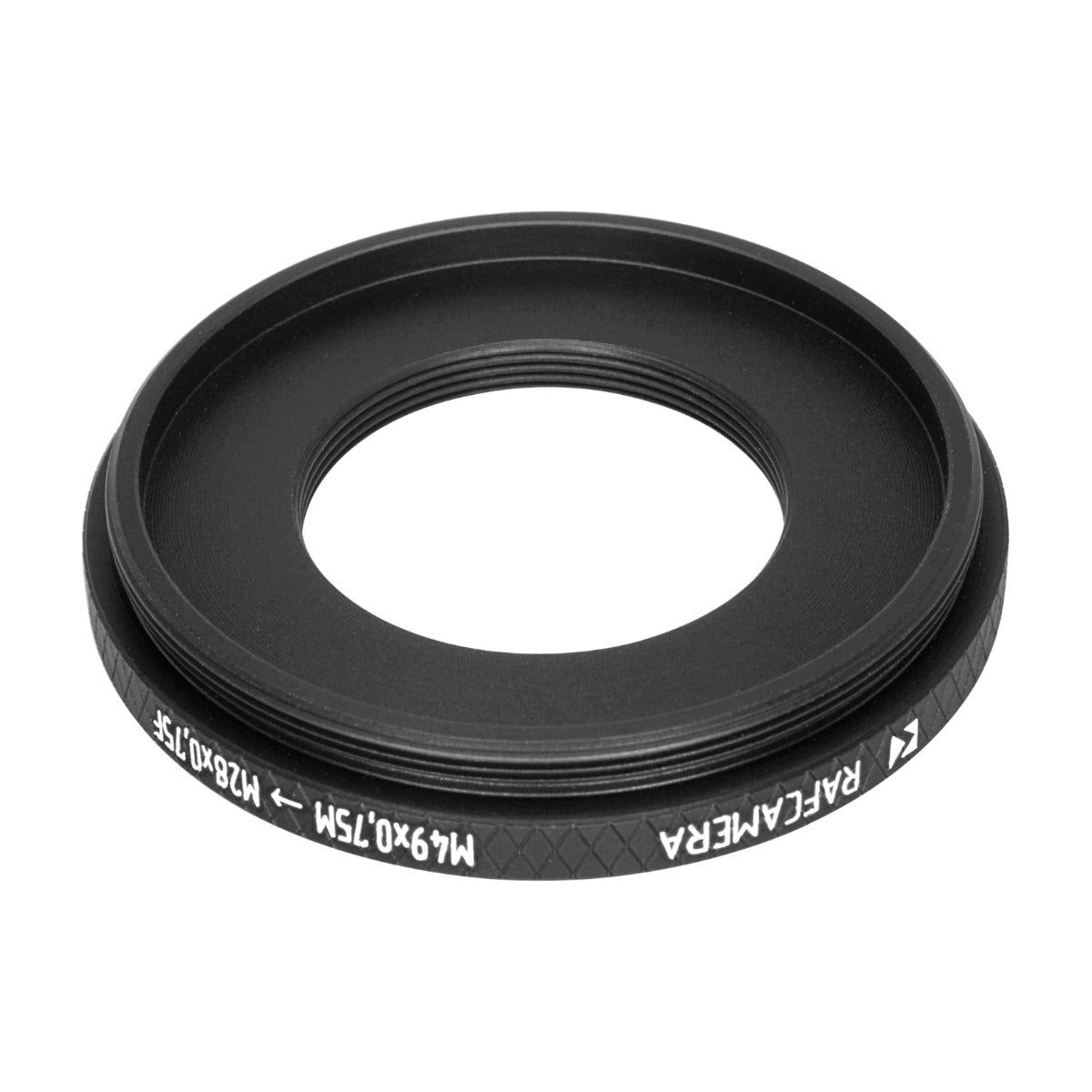 M49x0.75 male to M28x0.75 female thread adapter (49mm to 28mm step-down ring)