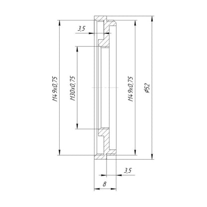 M49x0.75 male to M30x0.75 female thread adapter (49mm to 30mm step-down ring)