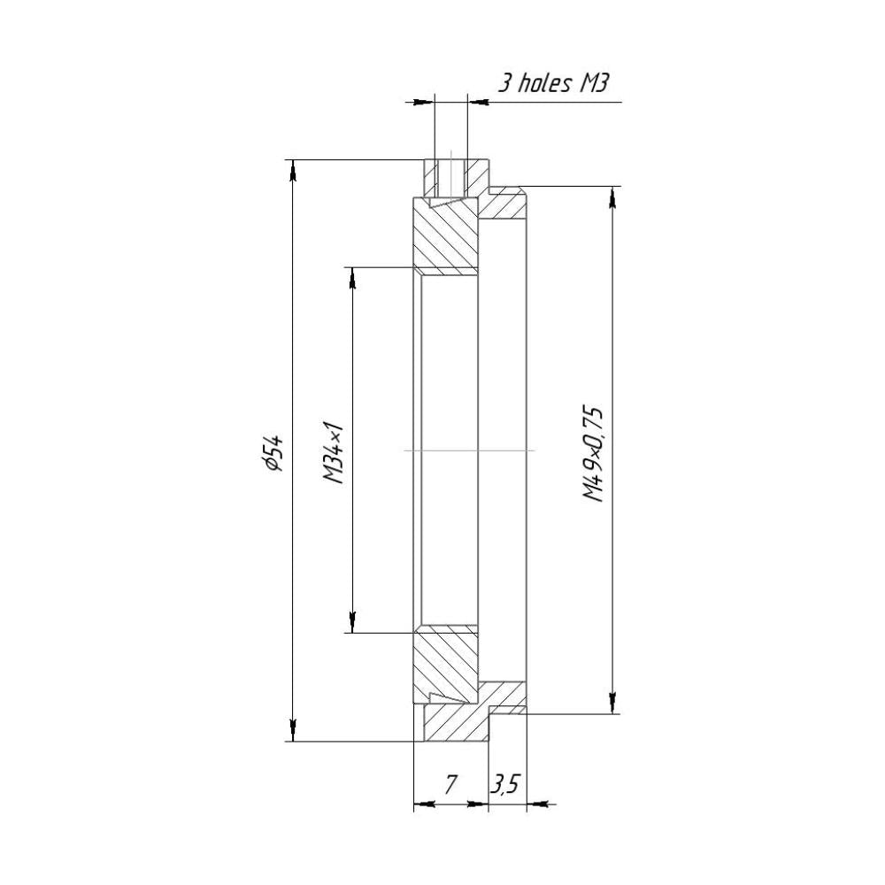 Zeiss Steritar attachment (M34x1) to M49x0.75 thread adapter