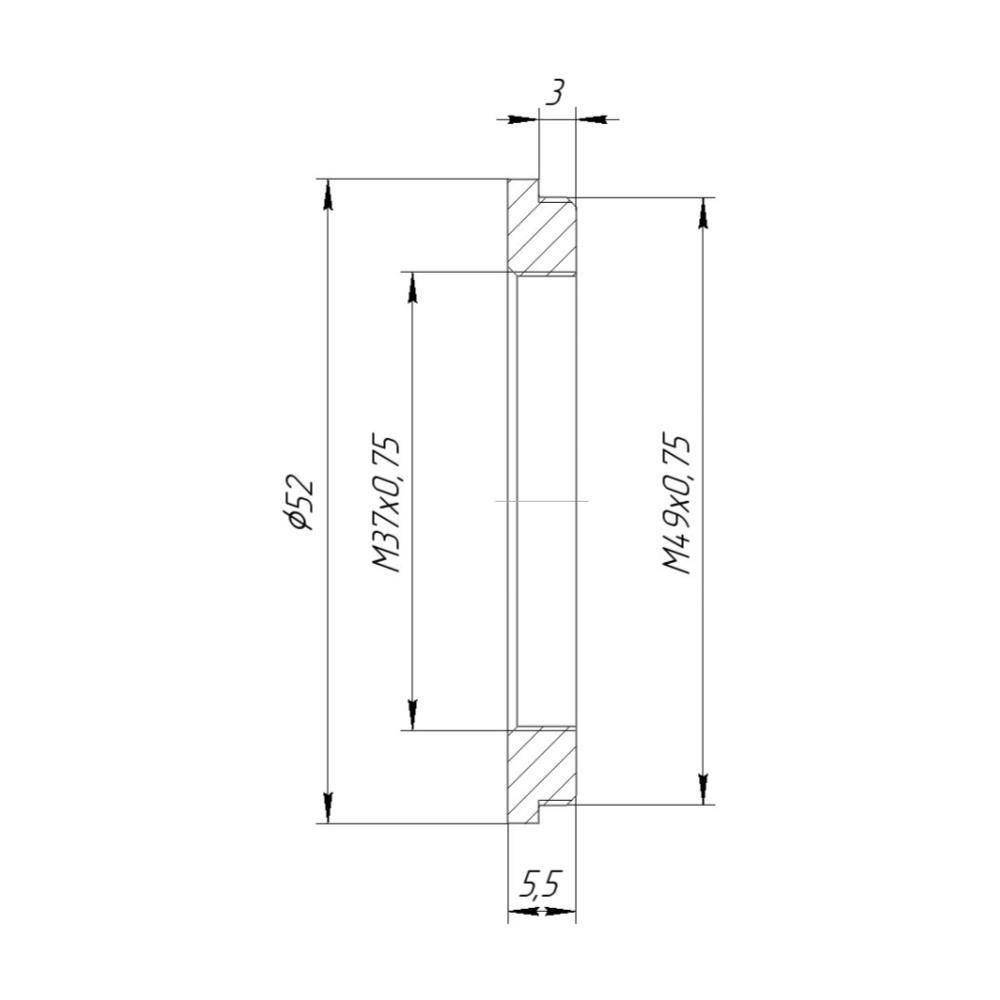 M49x0.75 male to M37x0.75 female thread adapter