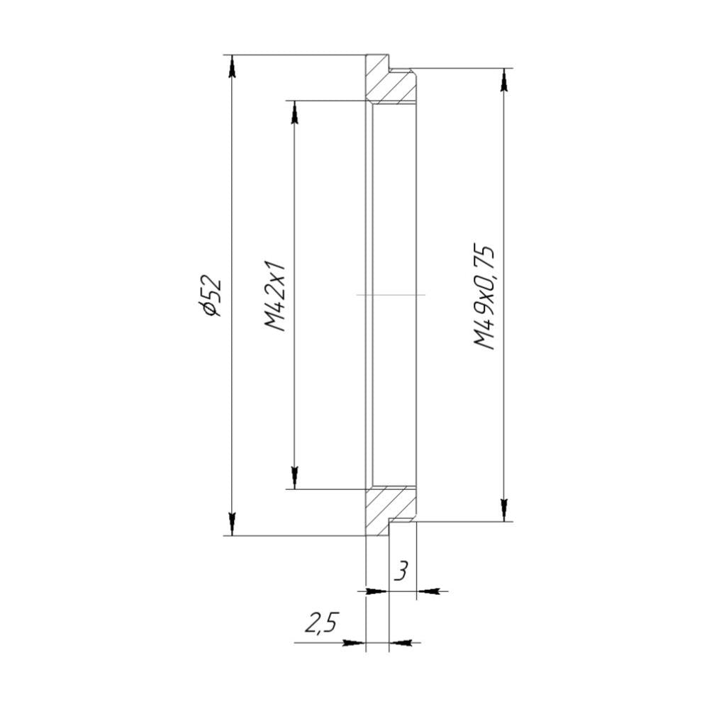 M49x0.75 male to M42x1 female thread adapter, 2.5mm flange