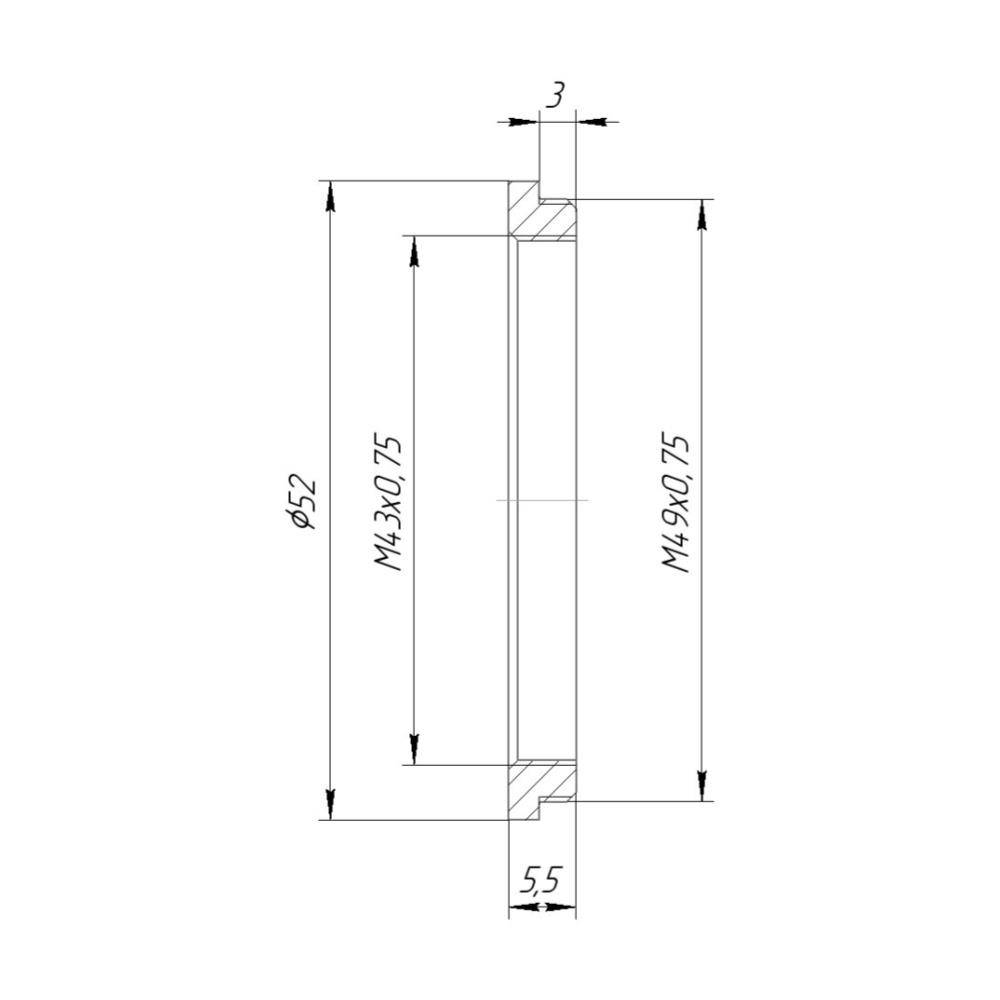 M49x0.75 male to M43x0.75 female thread adapter