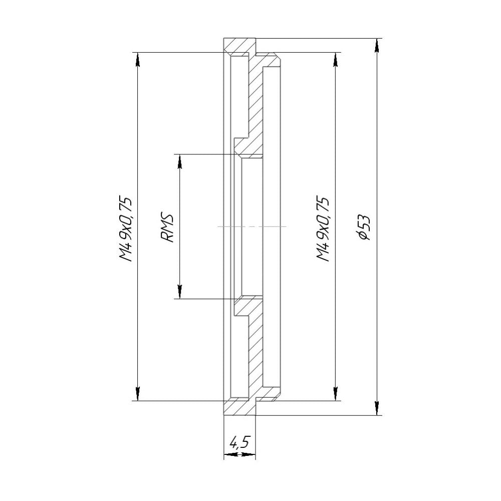 M49x0.75 male to RMS female thread adapter (49mm to RMS step-down ring)