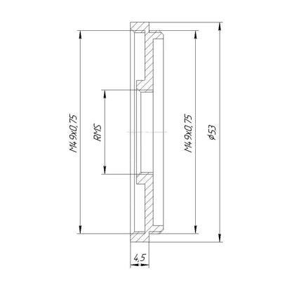 M49x0.75 male to RMS female thread adapter (49mm to RMS step-down ring)