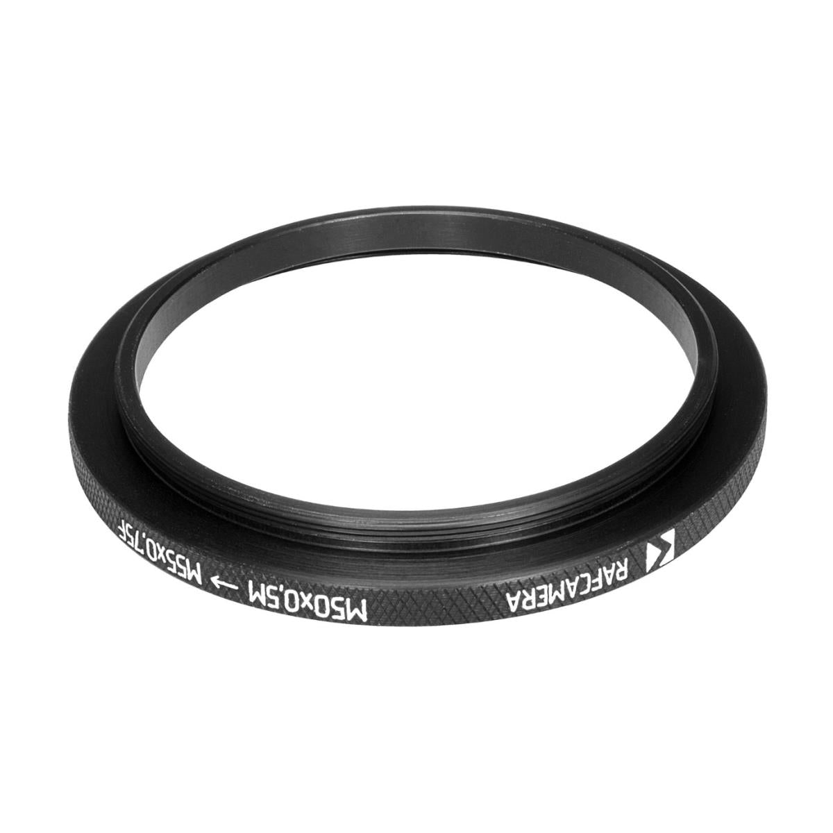 M50x0.5 male to M55x0.75 female thread adapter (50mm to 55mm step-up ring)