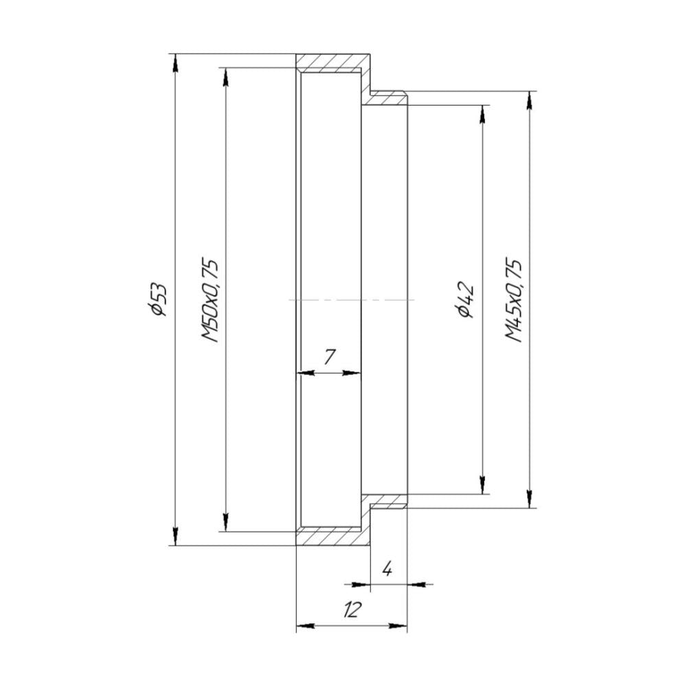 M50x0.75 female to M45x0.75 male thread adapter (PZO MST 130 lens to LOMO MBS)
