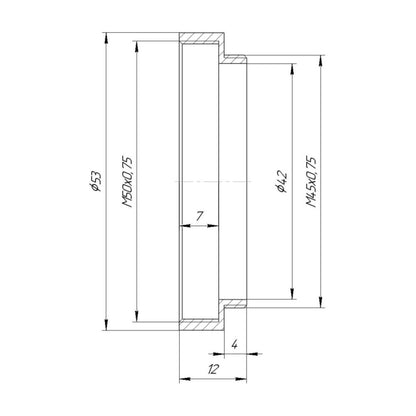 M50x0.75 female to M45x0.75 male thread adapter (PZO MST 130 lens to LOMO MBS)