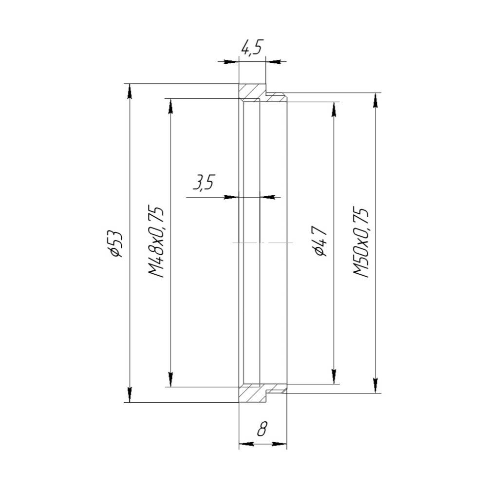 M50x0.75 male to M48x0.75 female thread adapter