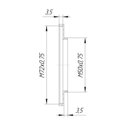 M50x0.75 male to M72x0.75 female thread adapter