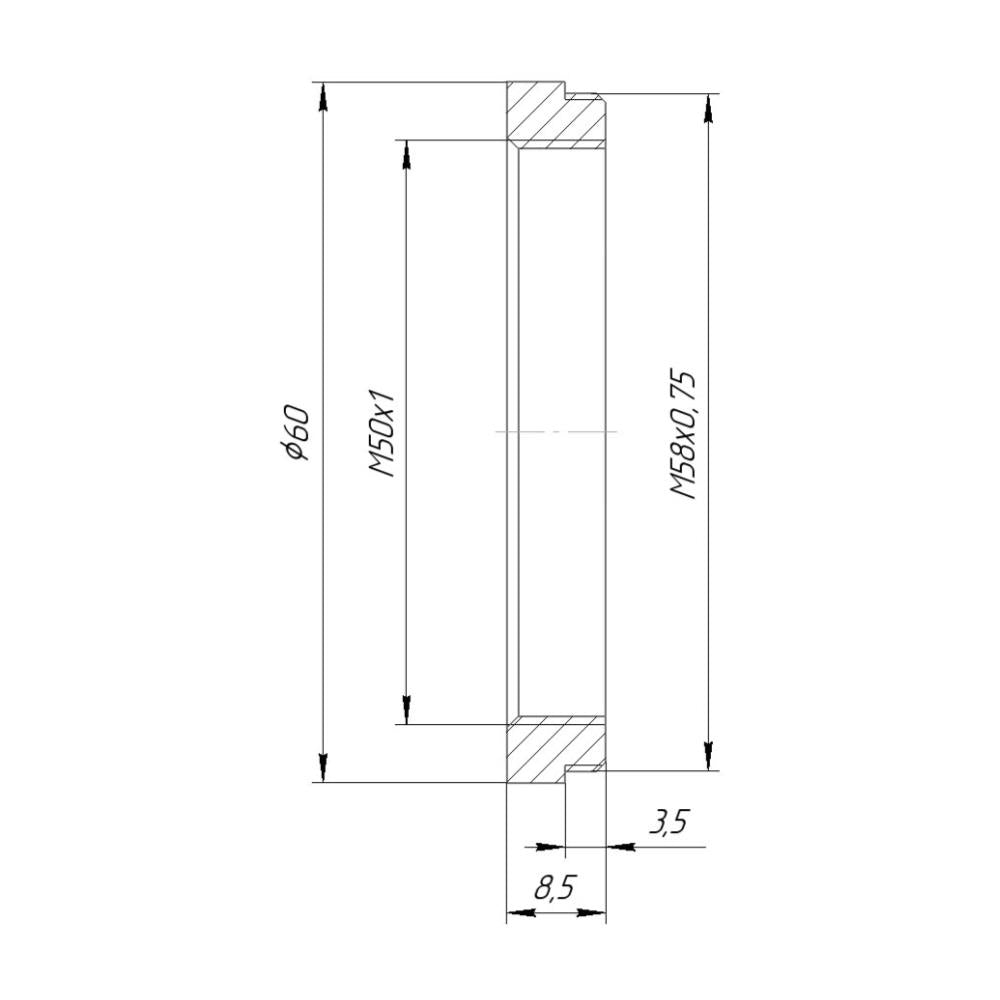 M50x1 female to M58x0.75 male thread adapter