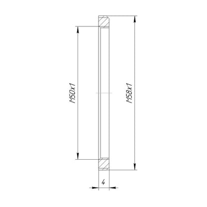 M50x1 female to M58x1 male thread adapter, flangeless