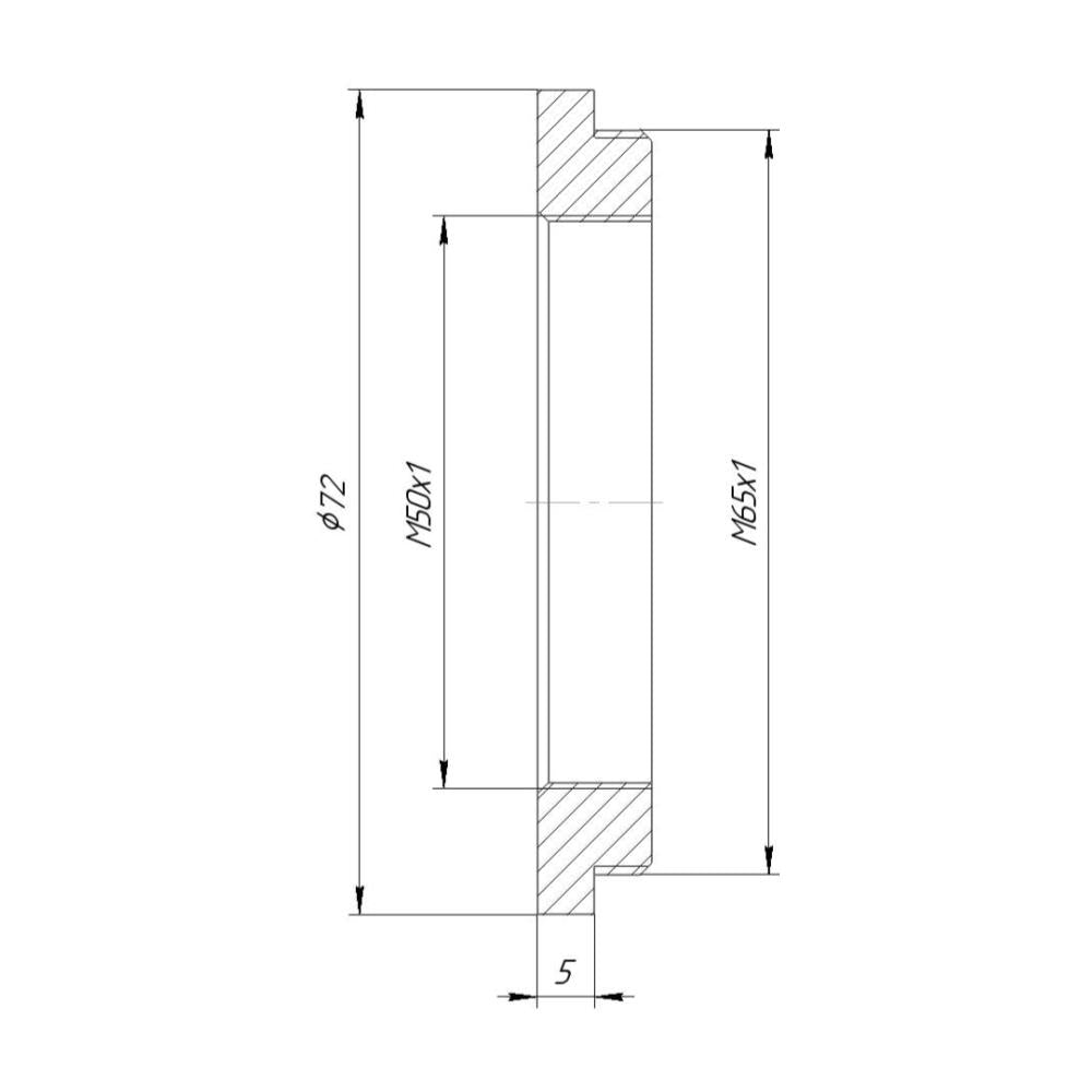 M50x1 female to M65x1 male thread adapter