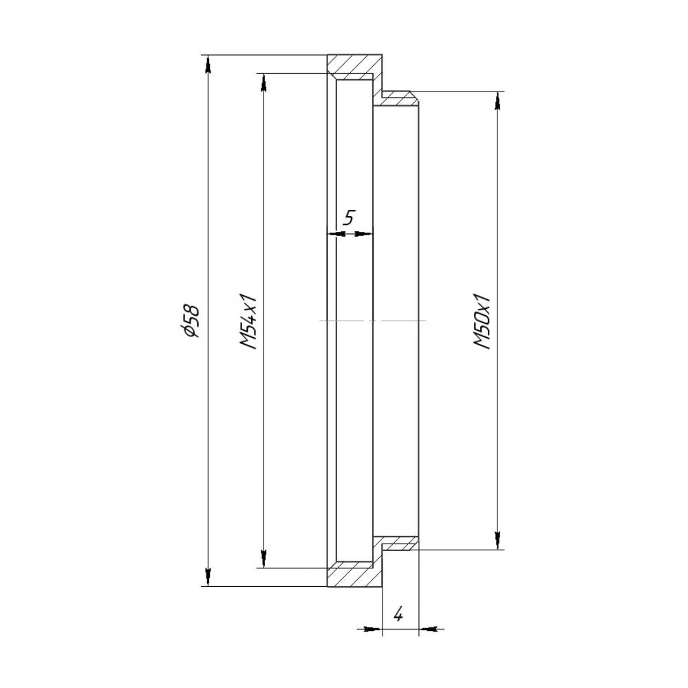 M50x1 male to M54x1 female thread adapter