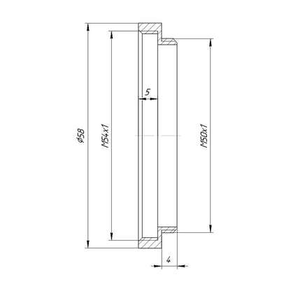 M50x1 male to M54x1 female thread adapter