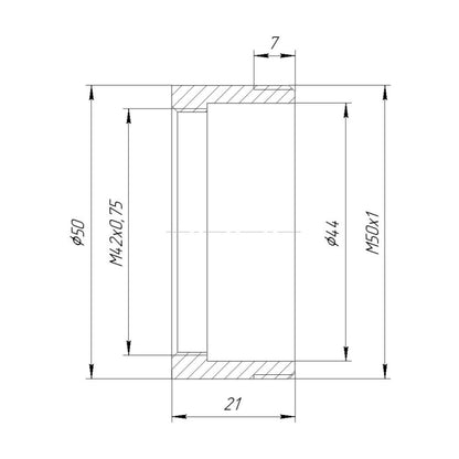 M50x1 male to M42x0.75 (T2) female thread adapter