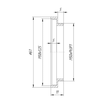 M50xPh3P1 male to M58x1.25 female thread adapter