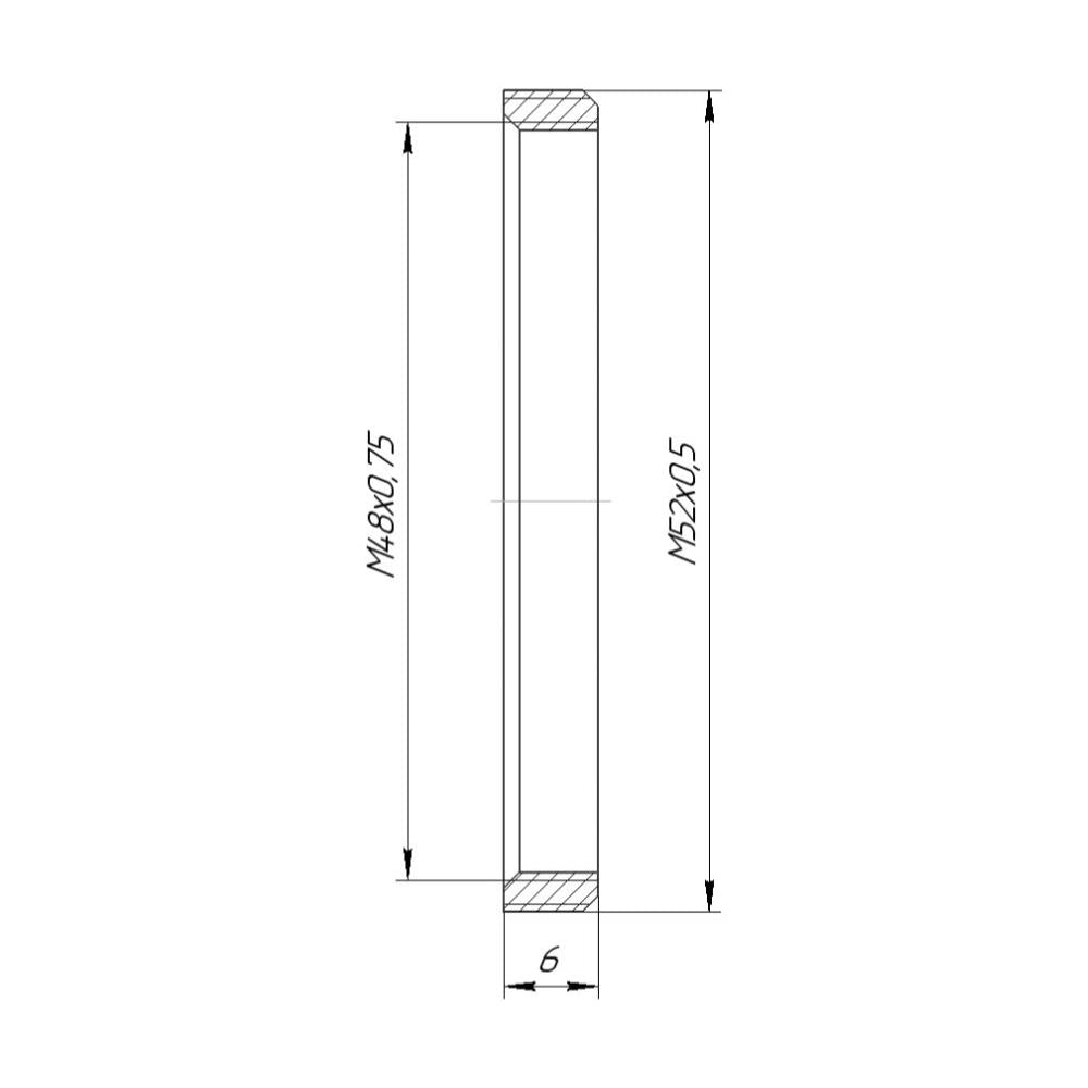 M52x0.5 male to M48x0.75 female thread adapter, flangeless, 6mm