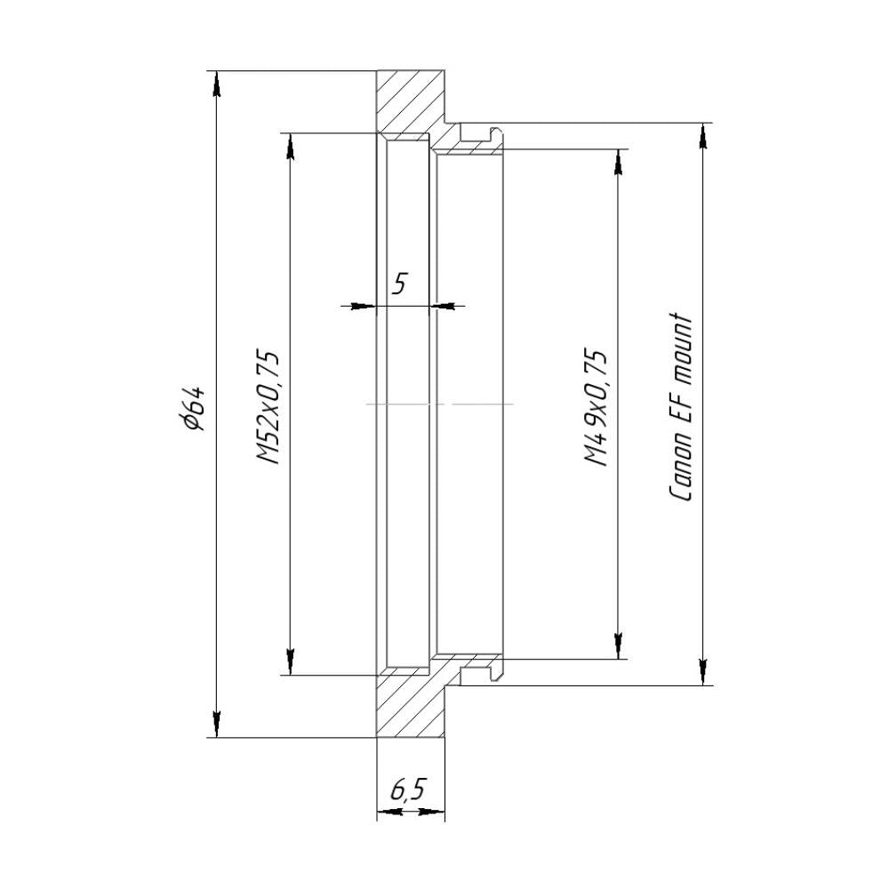 M52x0.75 female thread to Canon EOS (EF) camera mount adapter