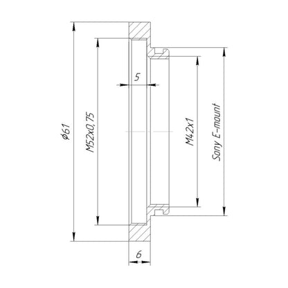 M52x0.75 female thread to Sony E-mount camera adapter