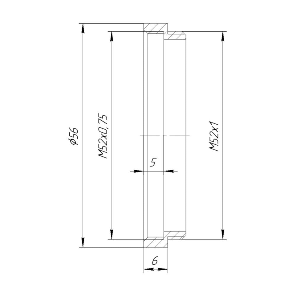 M52x0.75 female to M52x1 male thread adapter