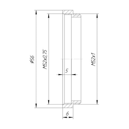 M52x0.75 female to M52x1 male thread adapter