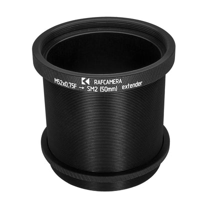 50mm M52x0.75 female - SM2 male thread extender (variable tube) with stop ring