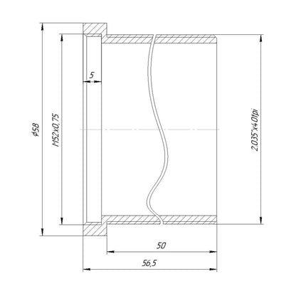 50mm M52x0.75 female - SM2 male thread extender (variable tube) with stop ring