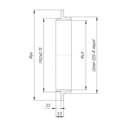 M52x0.75 male thread to Canon EOS-R camera mount adapter