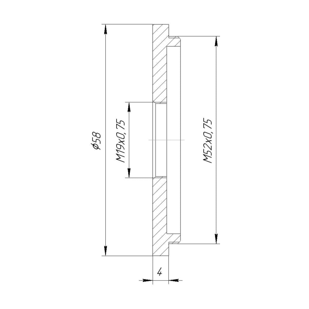 M52x0.75 male to M19x0.75 female thread adapter (52mm to 19mm step-down ring)
